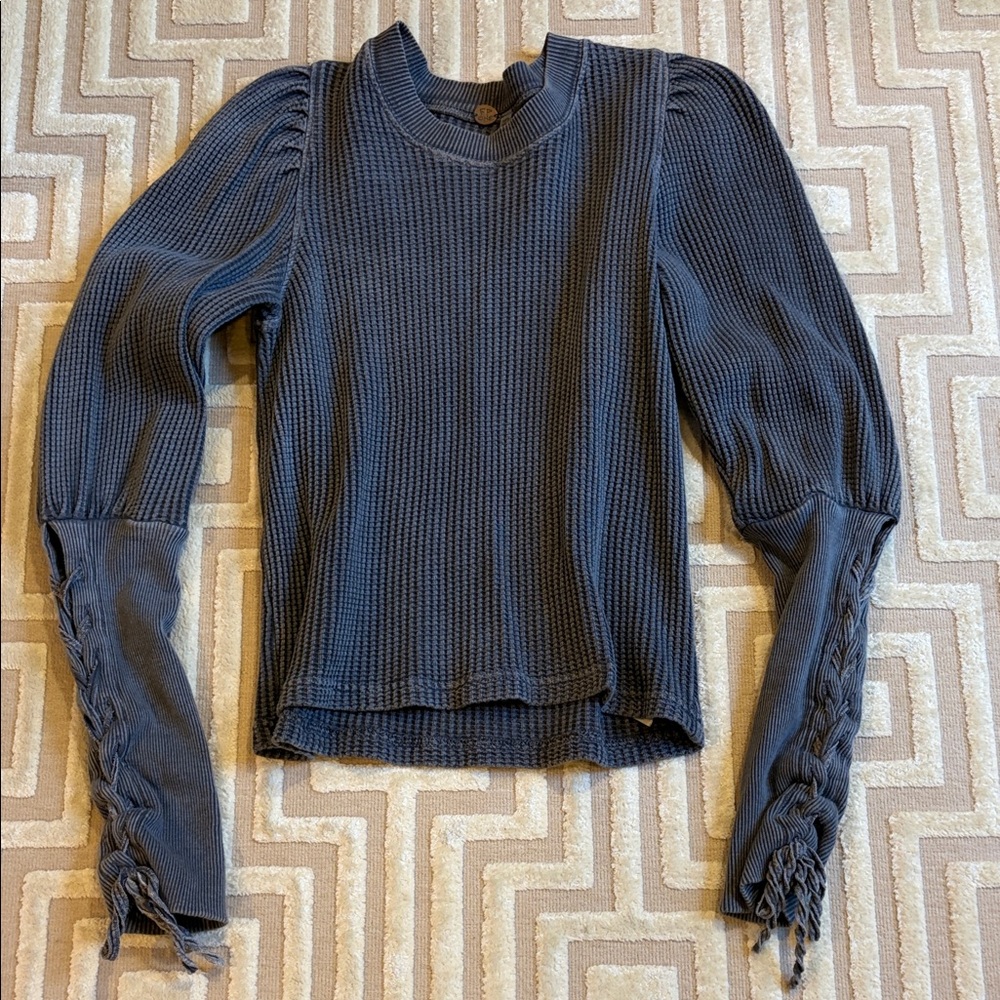 Free People waffle lace up sleeve top